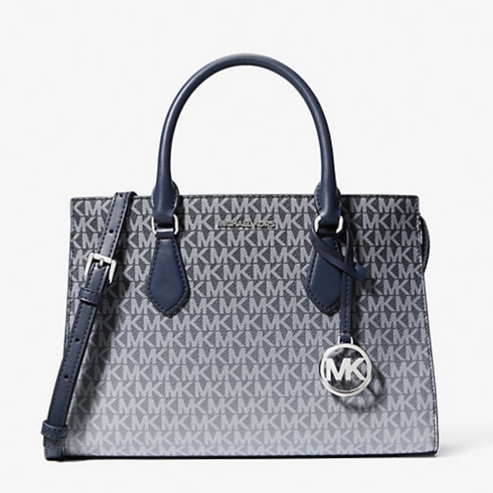 MICHAEL KORS Sheila Medium Ombré Signature Logo CZ Satchel Crossbody 
Navy 
NWT - Picture 4 of 16